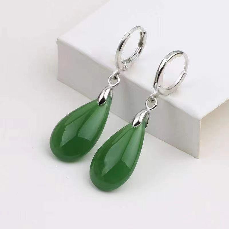 PANJBJ 925 Sterling Silver Rose Hotan Jade Earring for Women Girl Ethnic Style Versatile Temperament Jewelry Gift Dropshipping