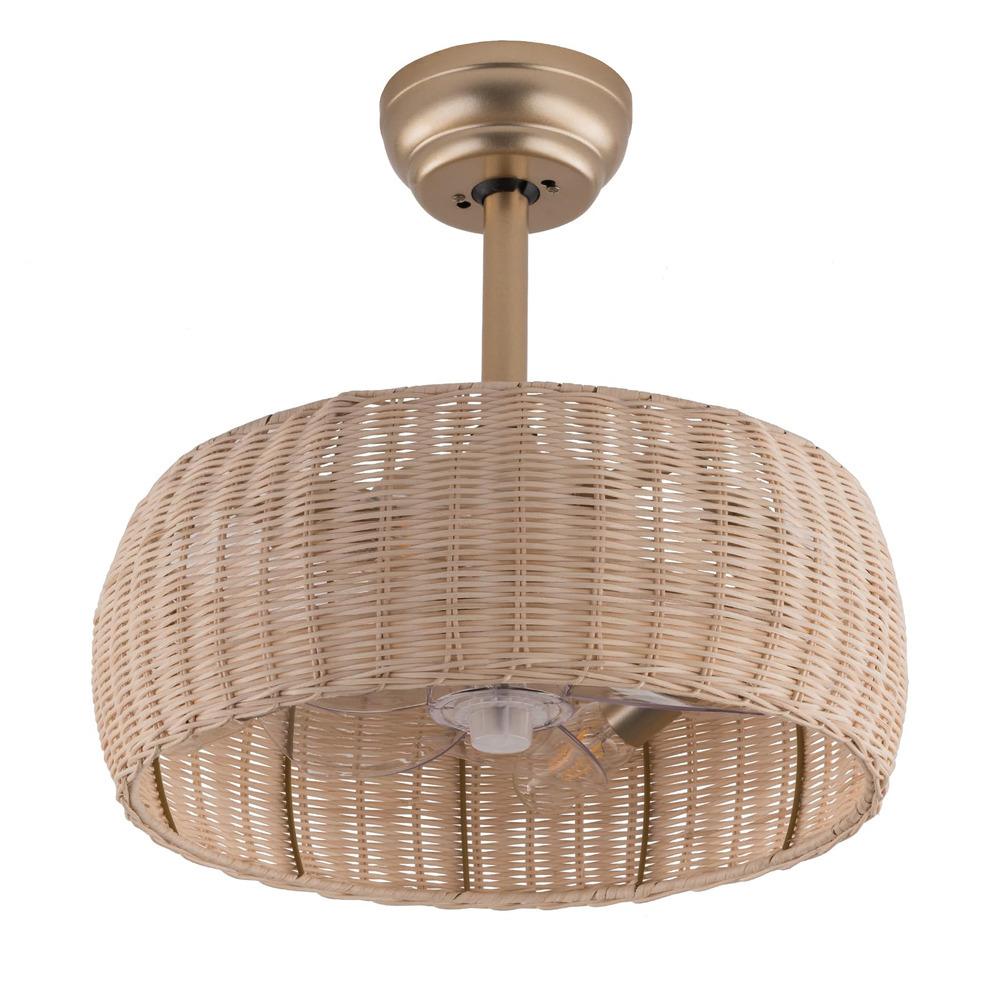 Bymaocar 18.5in Boho Ceiling Fan with Lights Rattan Caged Flush Mount Indoor Lamp 6 Wind Speeds Quiet Reversible Motors & Timer