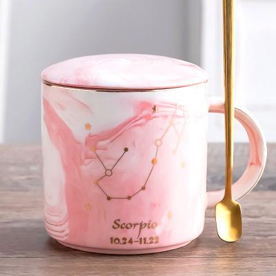 400ML Twelve Constellation Marble Cup with Cover Long Spoon Ceramic Party Tableware Set Porcelain Breakfast Coffee Mug Cup