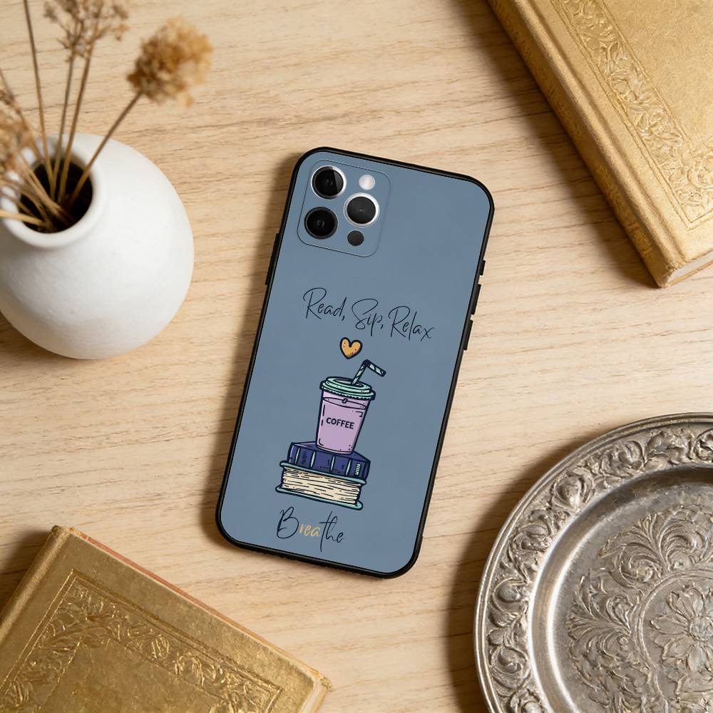 Coffee-Study-Book-illustration Soft Silicone Black Cover,Phone Case For iPhone 17,16,15,14,13,12,11 Plus,Pro Max,XS iPhone11PROMAX