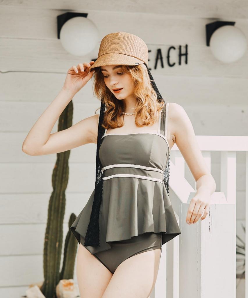 Swimwear Tankini Set Shape Swim Bikini Khaki [Sanai Paradise] [Natural Light] Non-wired 55-53-4-1032
