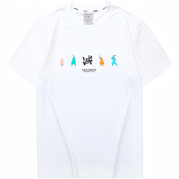 Skechers Demon Slayer Collaboration Series Logo Print Round Neck Breathable Short Sleeve T-Shirt Unisex Tops White L322U054-0019 M