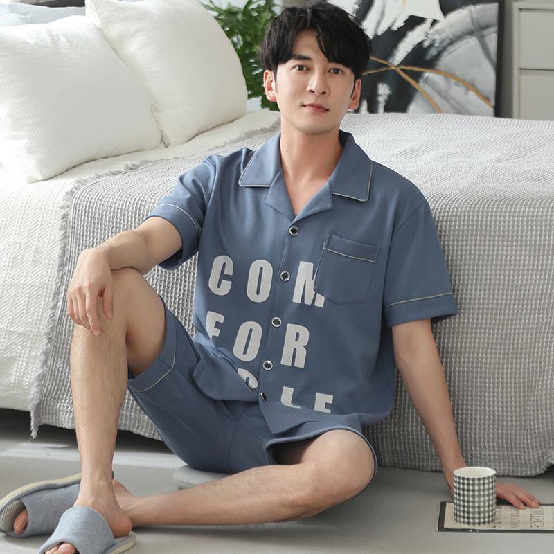 High-End Men's Summer Cotton Pajama Set - Short-Sleeved for Teens to Middle-Aged