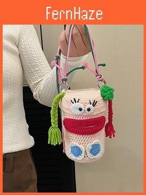 Mini Knit Wool Crossbody Bag With Flap Closure And Inner Phone Holder For Girls