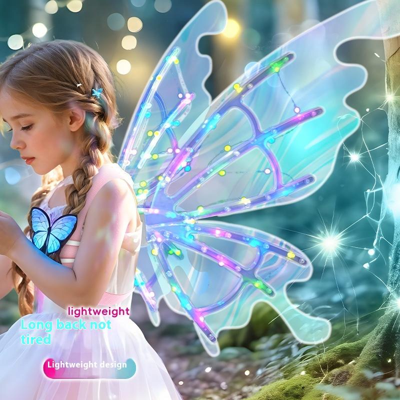 Glowing Butterfly Wings Little Girl Back Decoration Elf Angel Wings Electric Automatic Children's and Girls Toys with Lights