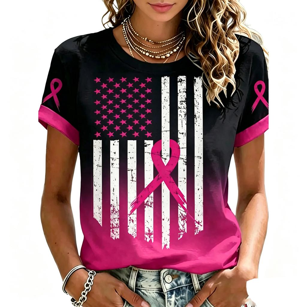 Women's Fashion Short Sleeve Printed Neck T-Shirt for Breast