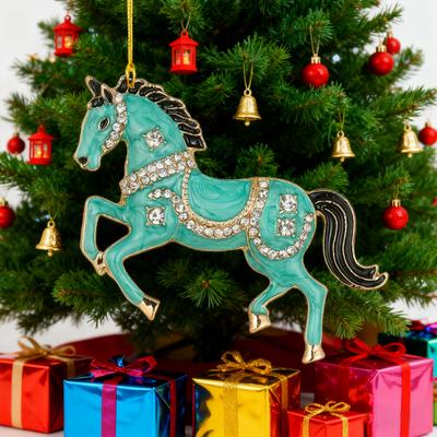 Horse Christmas Ornaments Sparkly Rhinestone Horse Hanging Decoration Acrylic Christmas Tree Ornament for Winter Xmas Party Supplies Holiday