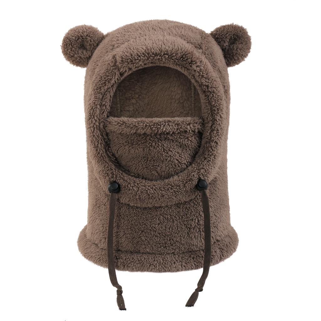 Kids Thermal Hat with Face Cover Animal Ear Flap Winter Warm Balaclava Style Integrated Neck Warmer Windproof Cold Weather Hood for Children