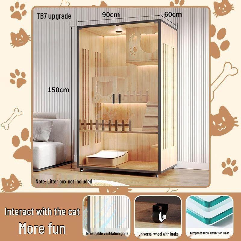 JINGRUIXIANG Wooden Indoor Cat House & Cage