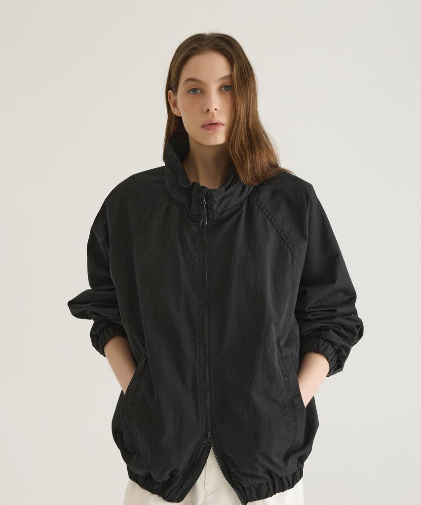 Oatmeal Cafe [Unisex] Cn Washed Windbreaker Jumper - Black
