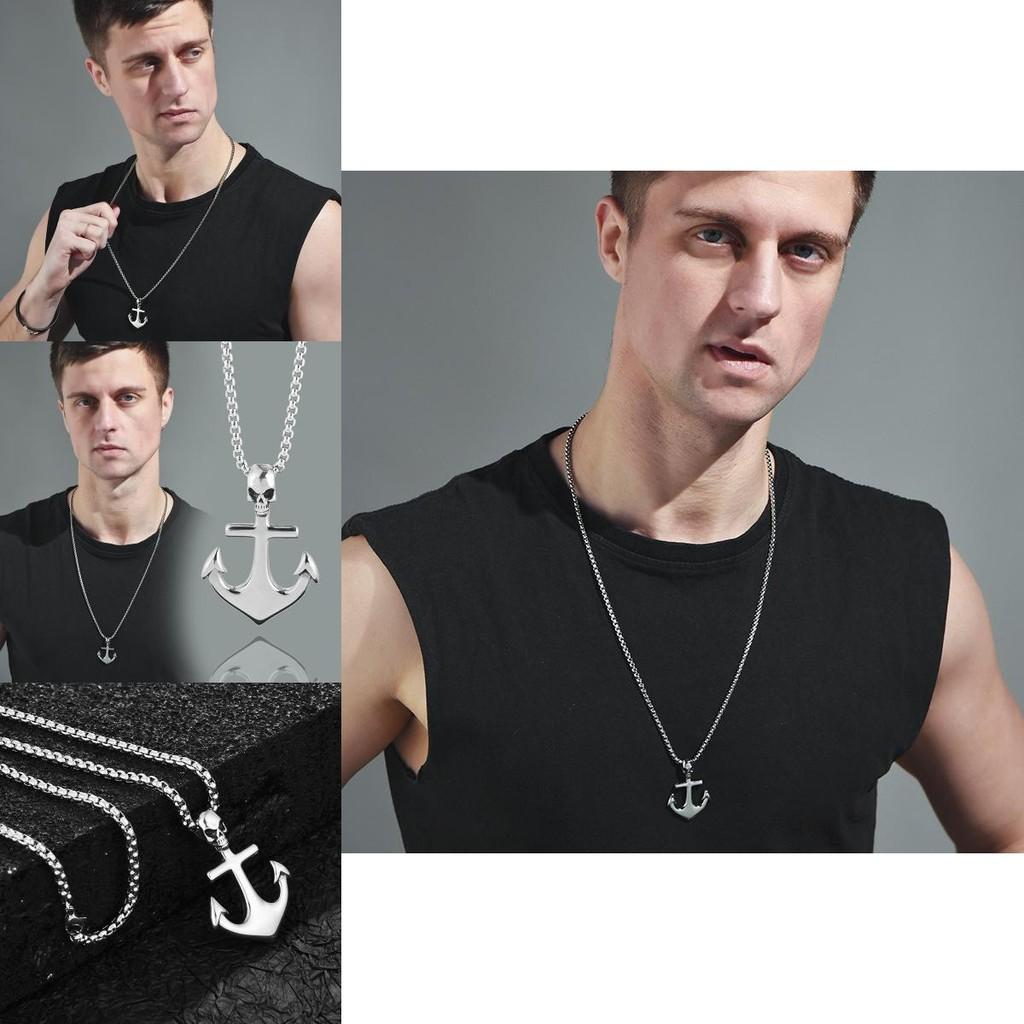 Snygg Vintage Punk Skalle Ankare Titanstål Halsband För Män Och Kvinnor Med Unik Piratskeppsdesign