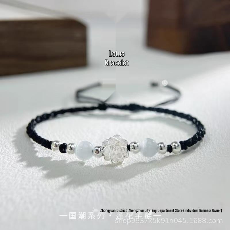 Handmade Lotus Woven Red String Bracelet: Chinese Style Versatile Gift for Couples & Besties