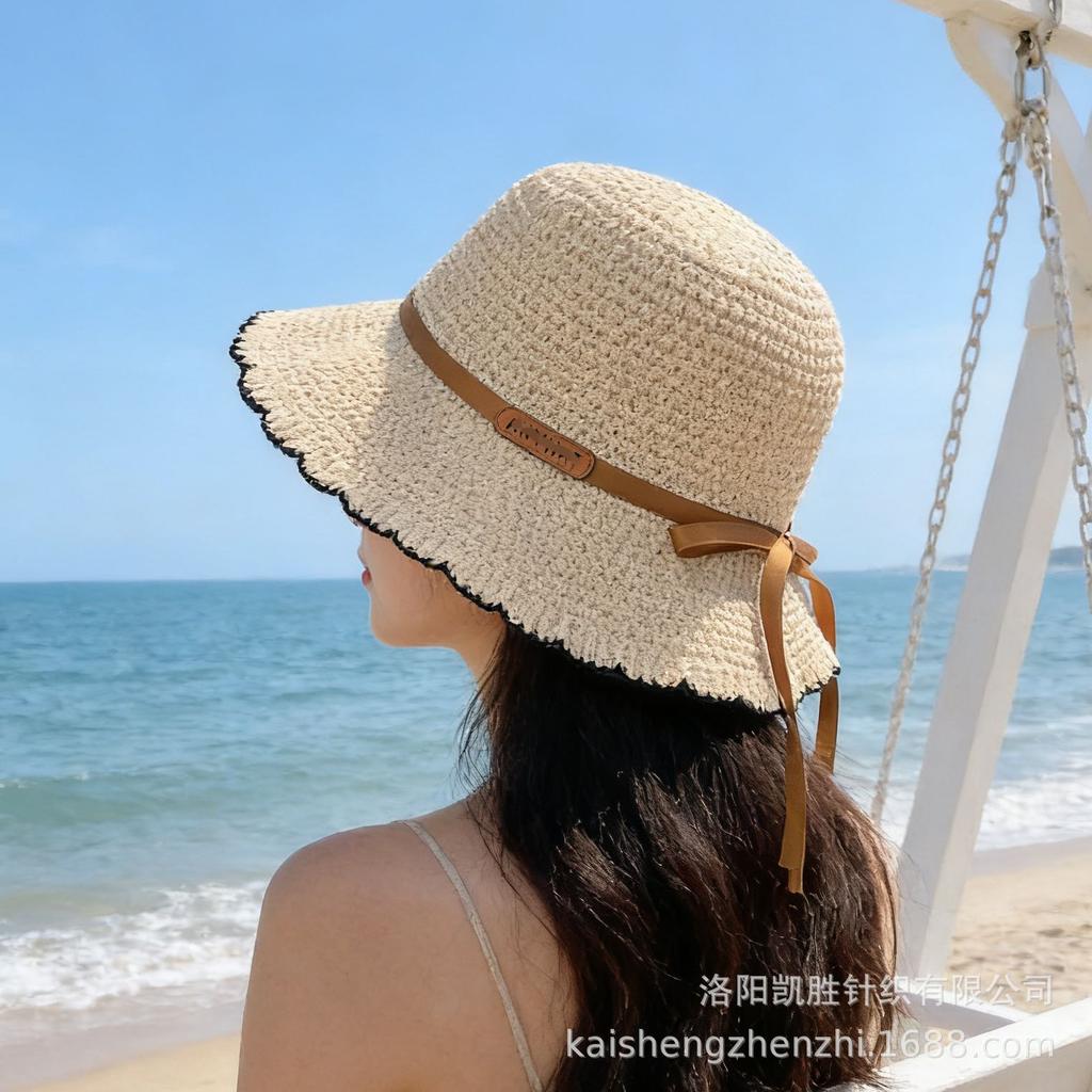 Small standard bucket hat female Korean version tide brand spring and summer knitted bucket hat Japanese streamer retro lace pot hat versatile