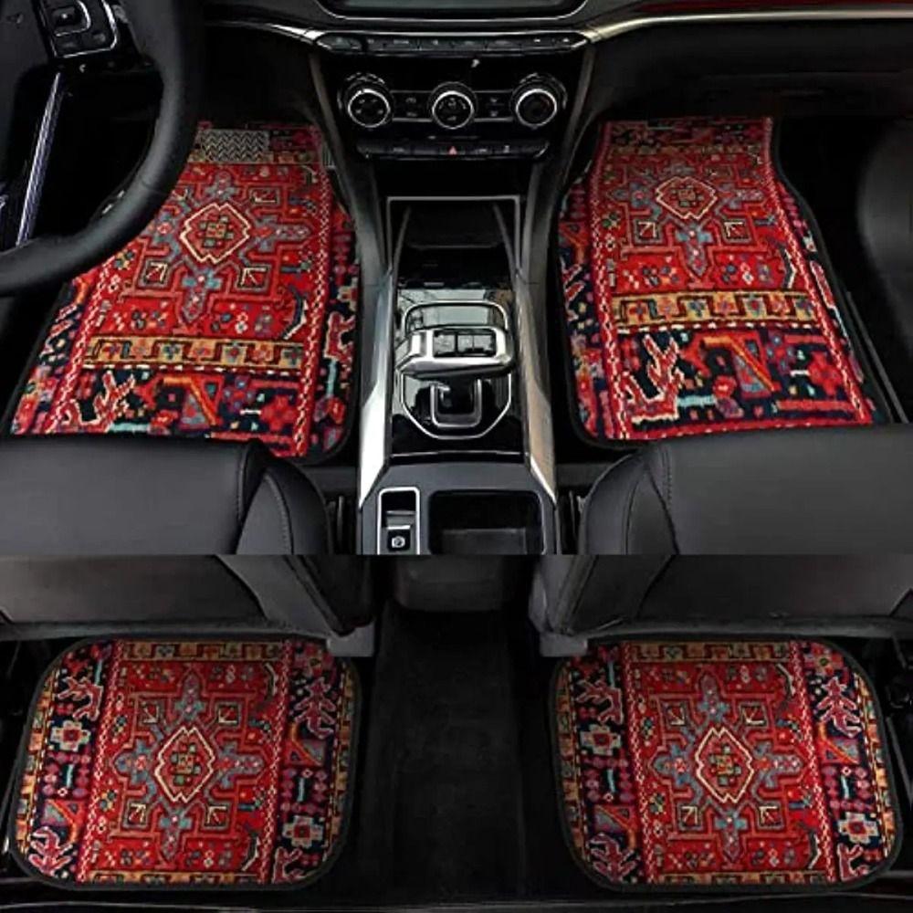 4Pcs Heavy Duty Persian Carpet Bohemian Car Floor Protector Rugs  for Front Rear Seats