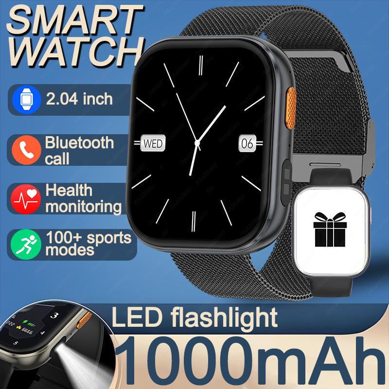 New smart watch 1000mAh 2.04 inch HD screen all day health heart rate detection 100+ sports IP68 waterproof Bluetooth call