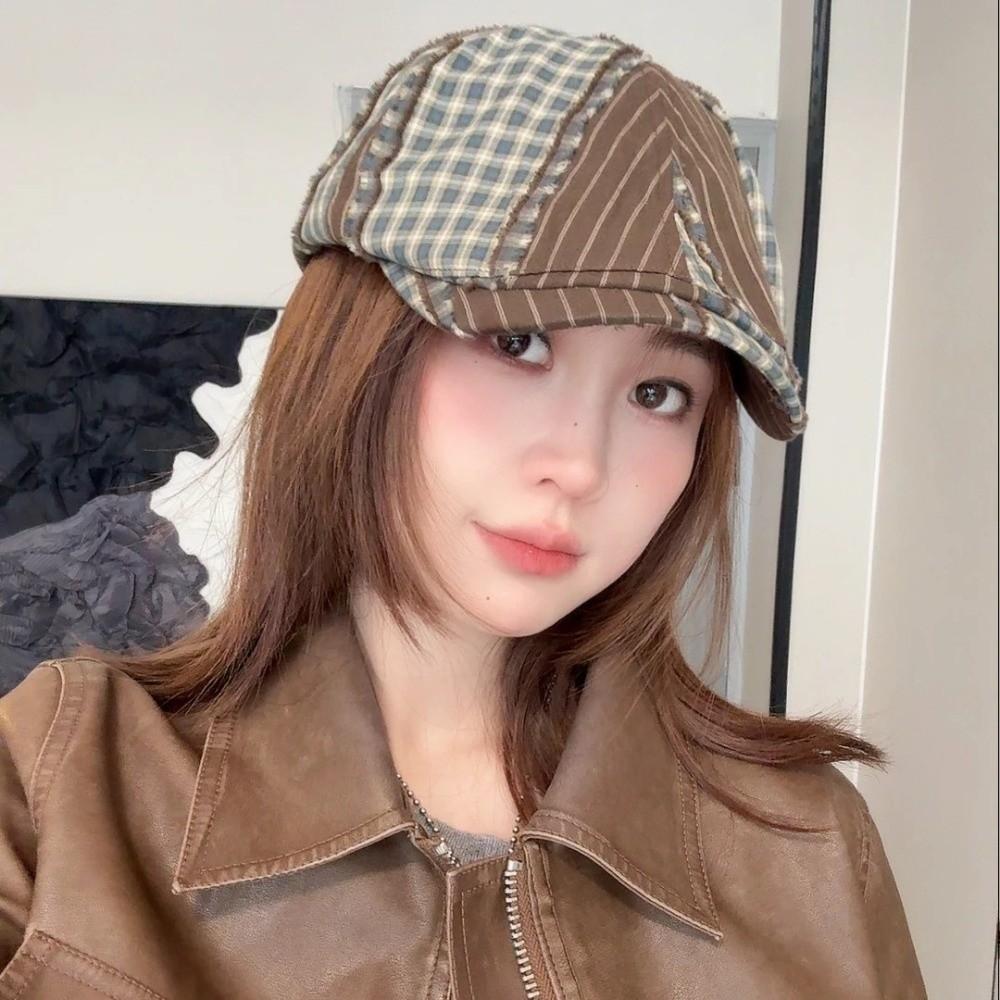 Forward Cap Newsboy Caps Korean Style Painter Hat Fashion Plaid Berets  Ladies