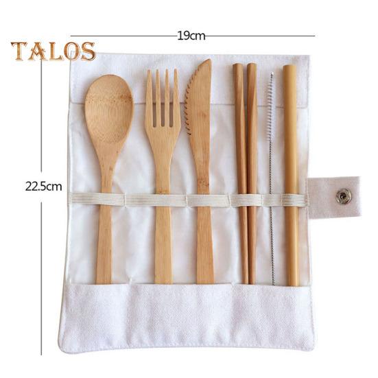 Talos 7 ks příbory příbory Ekologické bambusové nože vidlička lžíce hůlky sada slámy