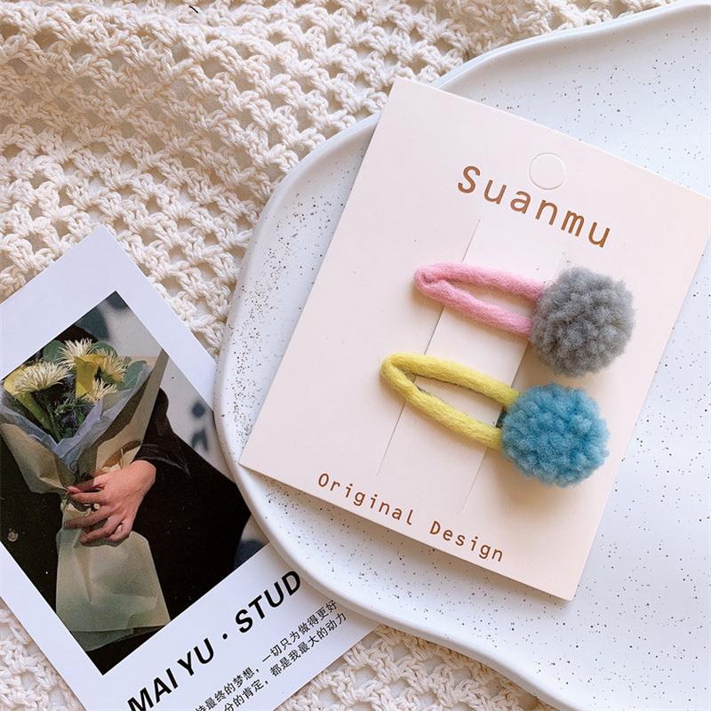 2pcs/set Cute Pompoms Hair Clip For Kids Ball Hairclip Pink Barrettes Baby Kawaii Hair Clips Toddler Girl Hair Accessories