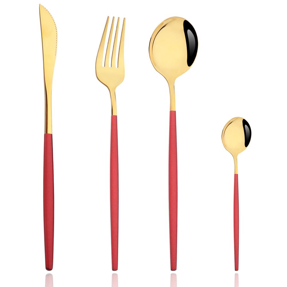 Drmfiy Pink Silver Stainless Steel Dinnerware Set Fork Knife Soup Ice Spoon Cutlery Set Western Flatware Kitchen Silverware Set