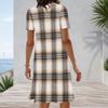 Women s Plus Size White Blue Polka Dot Printed Round Neck Short Sleeve A Line Dress