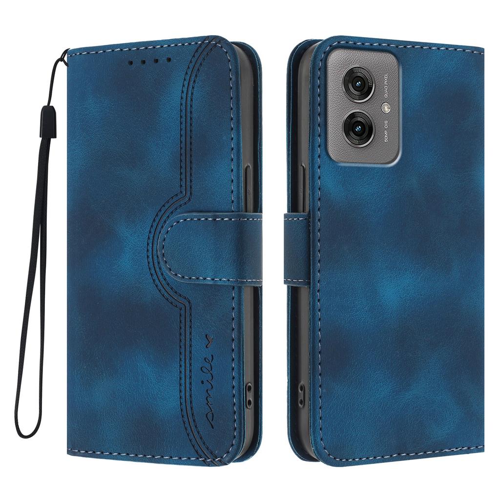For Motorola Moto G55 5G Leather Case Wallet Stand Smile Imprinted Phone Cover with Strap