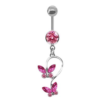 Belly Button Ring For Women Trendy Pink Butterfly Cute Cat Sexy Piercing Jewelry