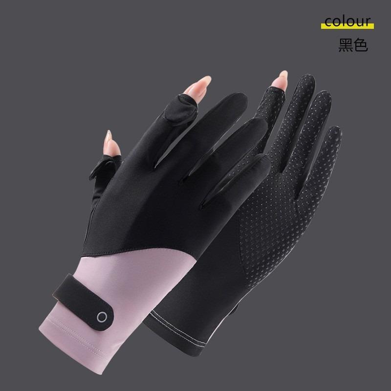 Sunscreen gloves summer women's outdoor UV protection and non-slip two-finger thin driving touch screen cool silk gloves