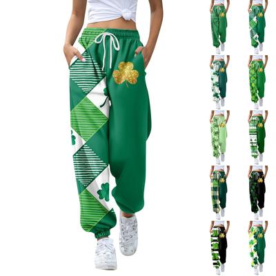 Women's Fashion St. Patrick's Day  Loose Drawstring Waist Solid Color Casual Sweatpants Pants