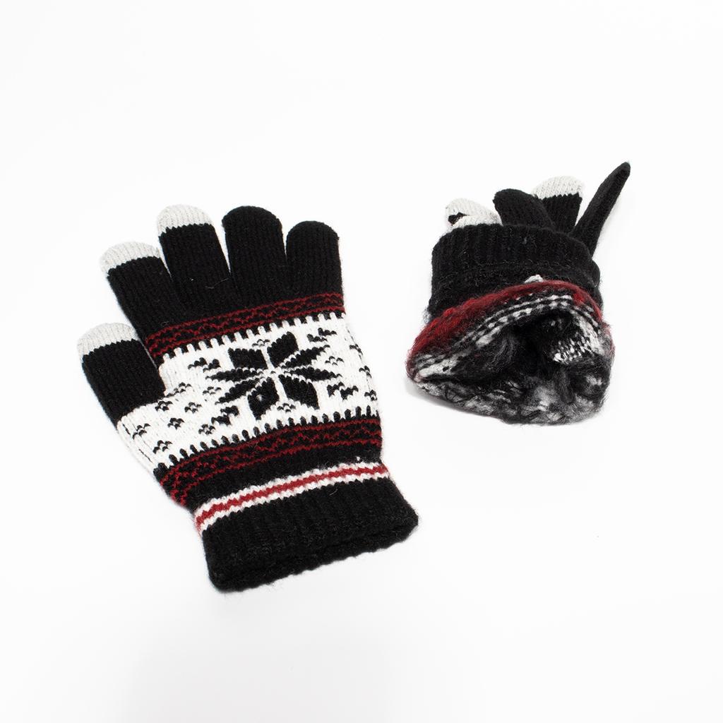 1 Paar modische, gestrickte Winterhandschuhe mit Schneeflockenmuster, Unisex, warm, Touchscreen-geeignet für Damen und Herren