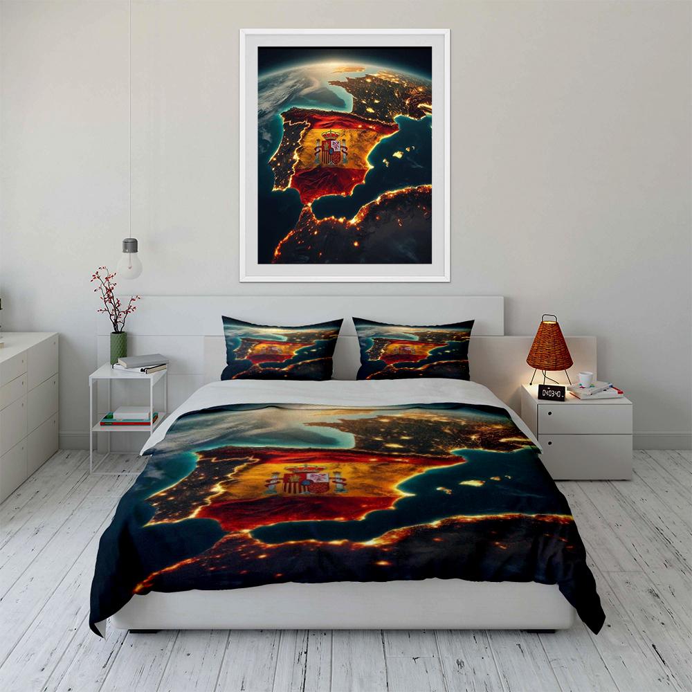 Spain Map Nightlight Design Bedding Duvet Cover Set Duvet Cover Pillowcases Home Decor (1 * Duvet Cover 2 * Pillowcases, without duvet insert)