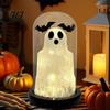 Tabletop Halloween Decor Light Up Ghost in Dome Cloche, Cute Night Desktop Centerpiece for with Bats Home Kitchen Mantel Holiday Party Wireless