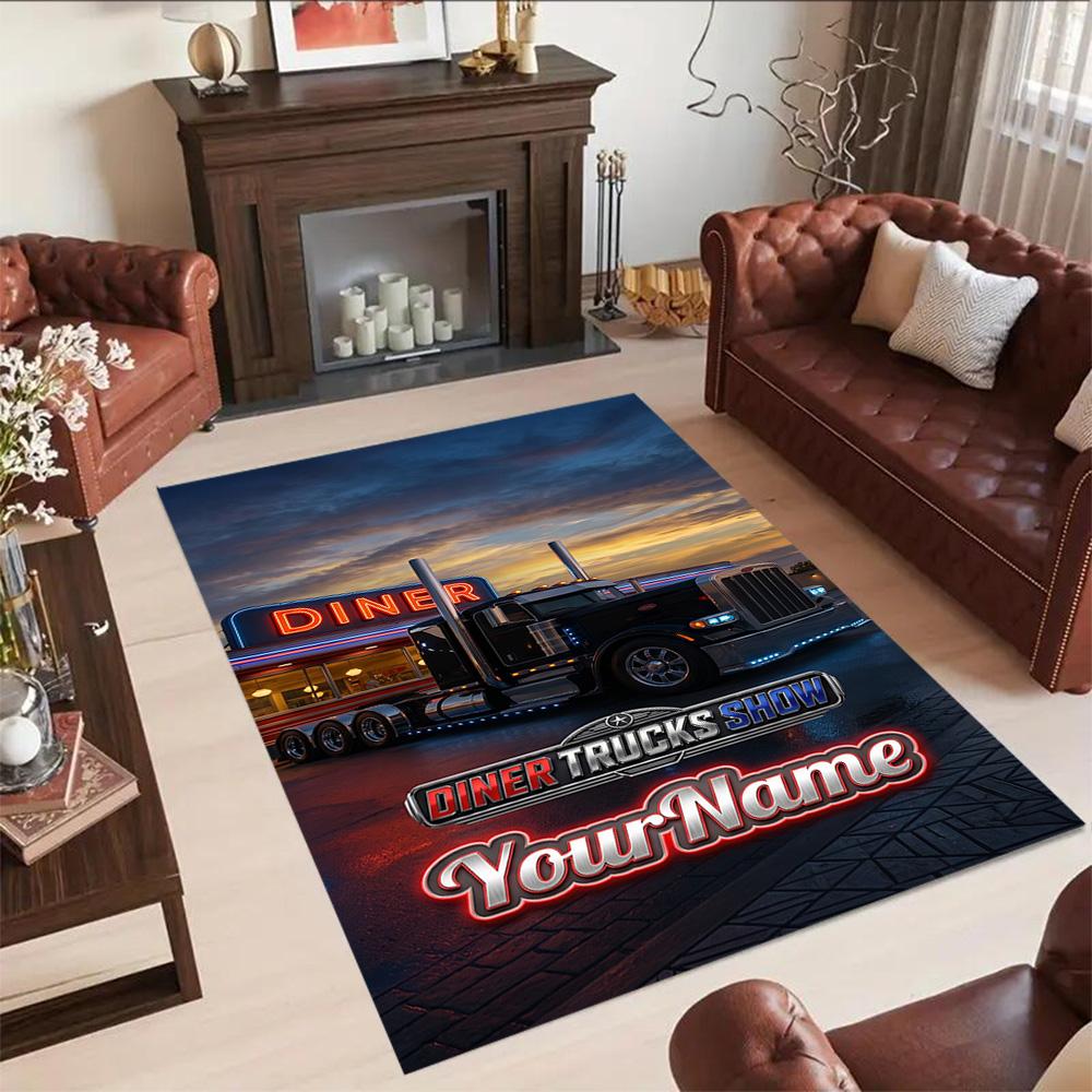 Peterbilt Heavy Trucks Customize Your Name Carpet Perfect for Game Room Decorate Room Bedrooms Playrooms Anti-slip Rug Office Home Decor