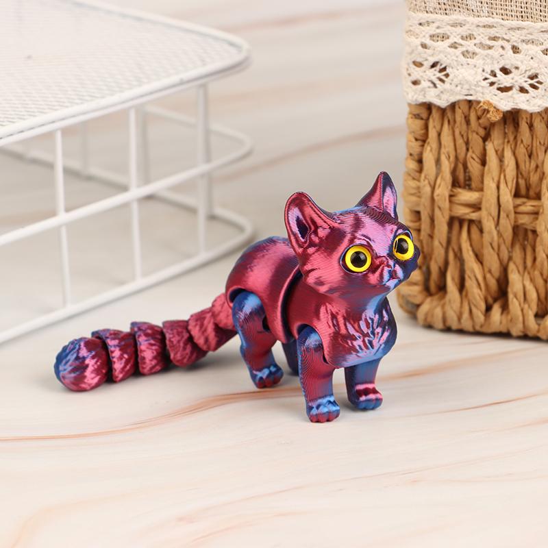 

3D-печатный милый котенок с подвижным хвостовым суставом, детский подарок, игрушечная модель, украшение для автомобиля