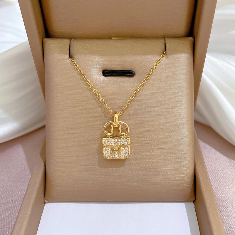 Titanium Steel Luxury Diamond Gold Micro-Inlaid Necklace for Women - Trendy Clavicle Chain