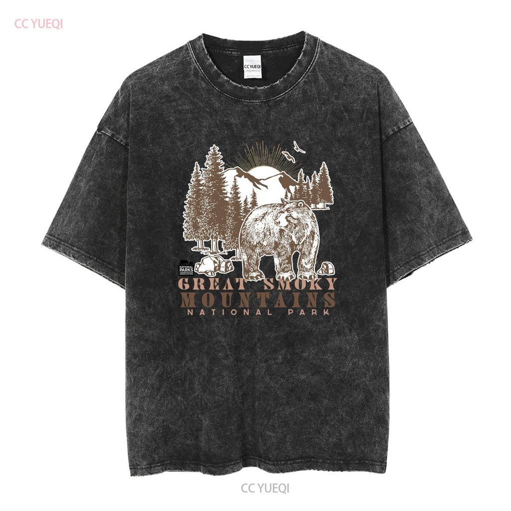 Great Smoky Mountains Bear in the Woods Mens T Shirt long or short sleeves vintage Washed Top For Everyday Wear Stylish