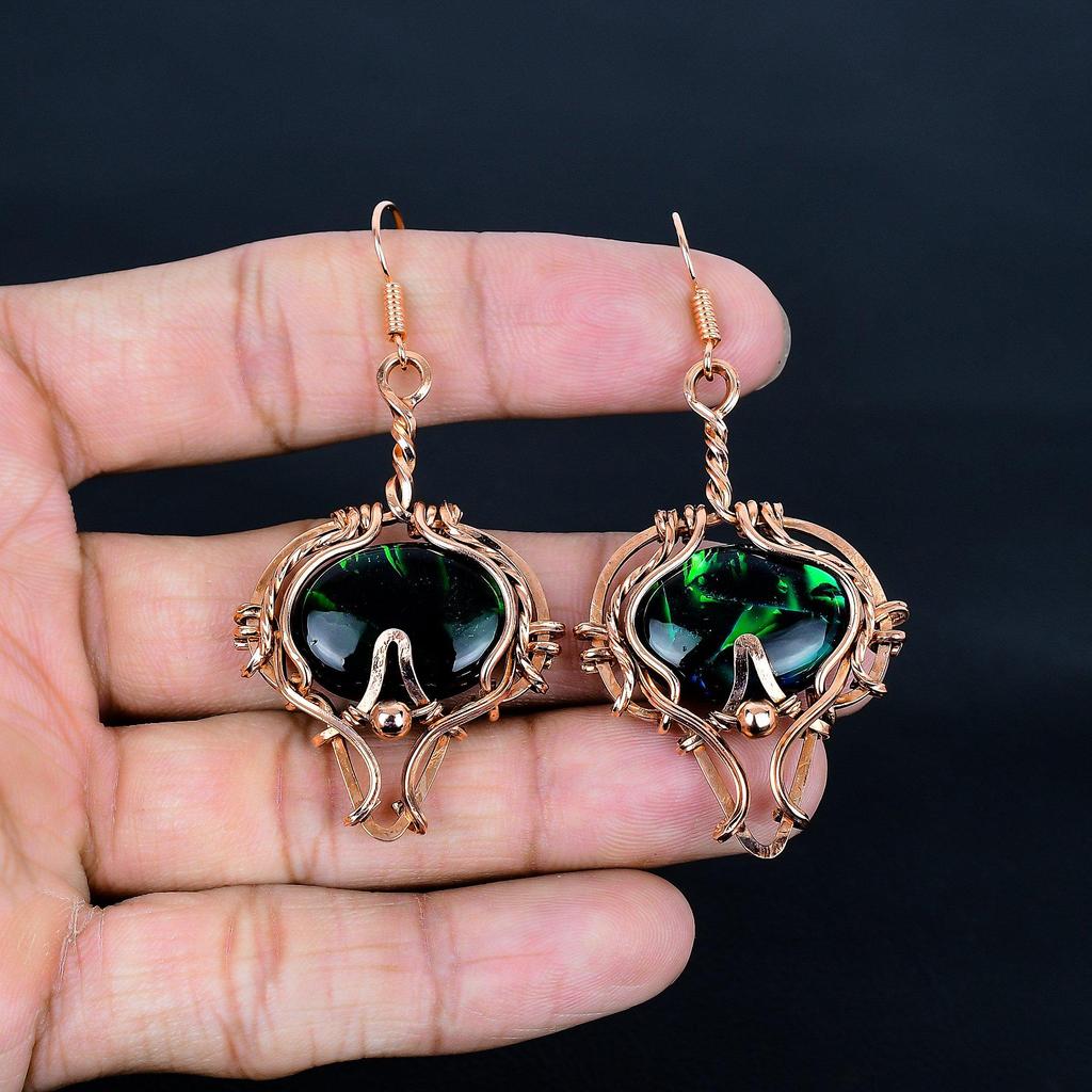 Dico Glass Earrings Gemstone Jewelry, 999 Copper Wire Wrapped Earrings, Handmade Beautiful Jewelry Earrings