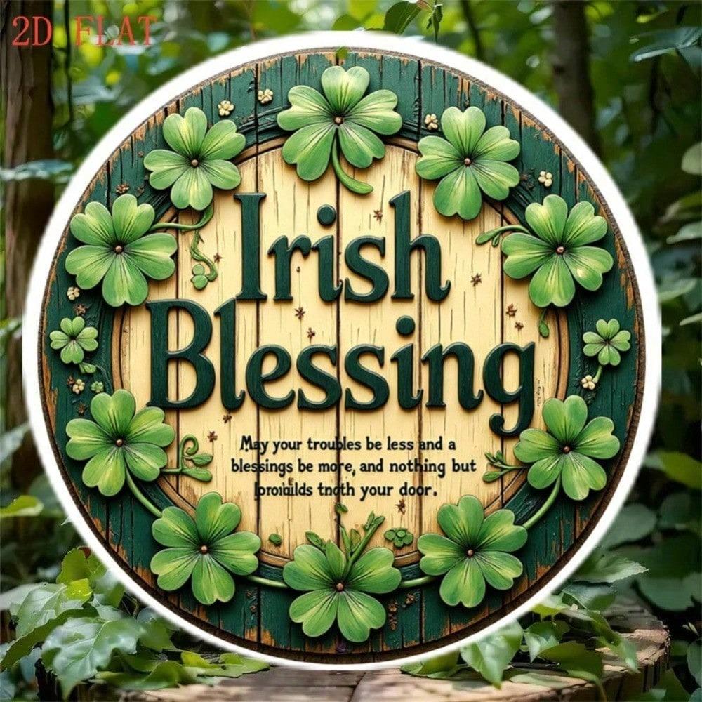 Handcrafted Irish Blessing Sign, Flat Aluminum Wall Decor with Clover Floral Design, Lightweight Gift