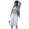 Women's American Retro White Cropped Wide-Leg Jeans - Summer High Street Style