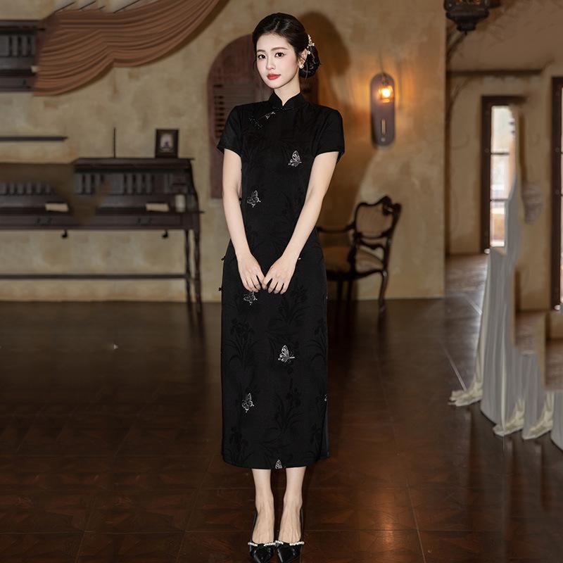 Black national style new Chinese style daily Suzhou long cheongsam improved young 1011 new women's high-end catwalk