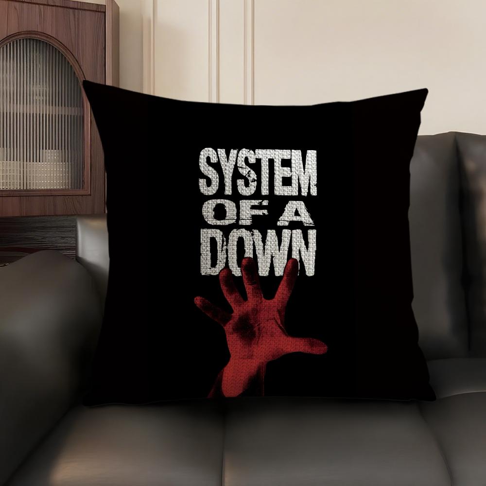 Hot Rock Band S-System Of A Down Cushion Cover Summer Breathable Linen Fabric Double-Sided Printing Sofa Pillow Case Home Decor