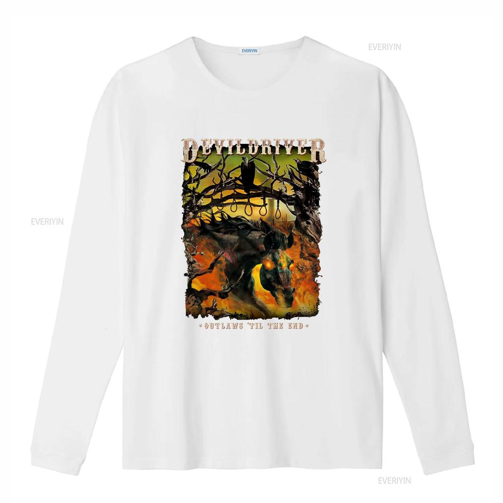 Devildriver Outlaws Til The End T Shirt Black All Sizes Featuring Dark Horse Skull Design vintage Washed Unisex
