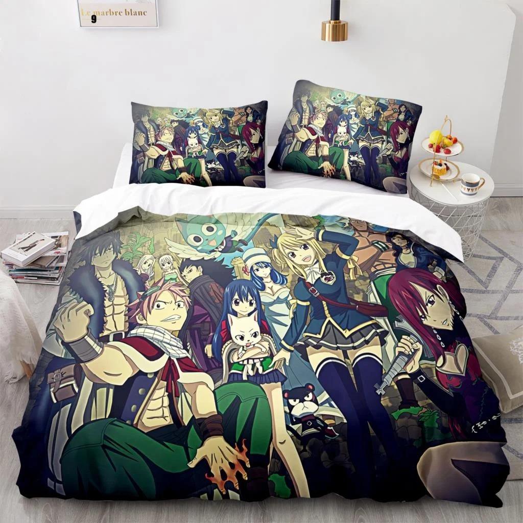 Nuevo Juego de Cama Fairy Tail Anime Japonés Niños Niñas Regalo Decoración de Dormitorio Tamaño Individual Twin Completo Queen Textil para el Hogar Dropshipping