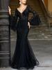 Elegant Black Fishtail Lace Evening Gown for Women
