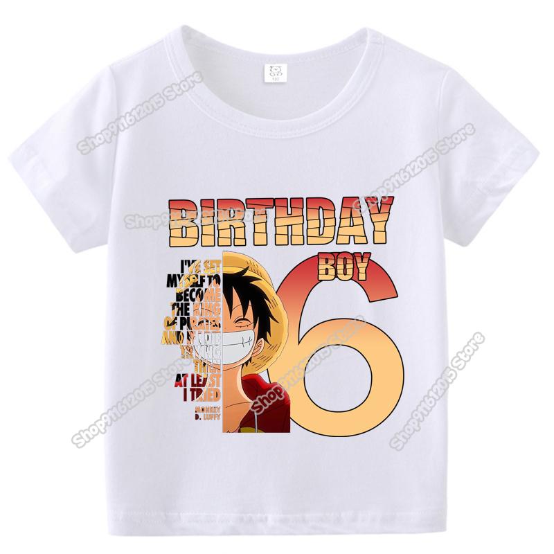 Anime One Piece Boy Number T Shirt Luffy Birthday Clothes Children Short Sleeve Tee Shirts Cartoon Print Summer Toddler Tops