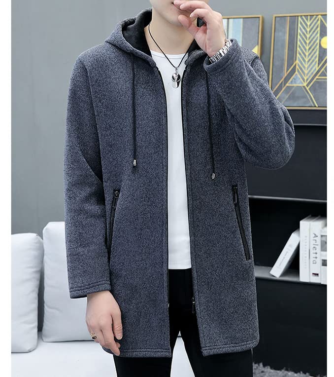 Bench Long Hooded Plus Loose Fleece Warm Solid Dark Grey [foveitaa] Men's Cardigan, Autumn/Winter Jacket, Coat, Parka, Zip-Up Sweater, Sizes, Fit,