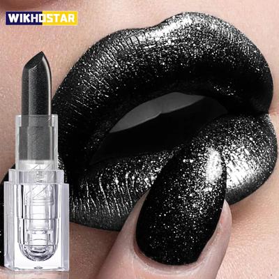 Waterproof Glitter Lipstick Sexy Black Lip Gloss Shiny Lip Tint  Cosmetics Halloween Lips Makeup