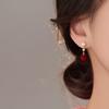 Retro temperament autumn and winter red pom-pom pearl stud earrings women's light luxury high-end temperament natal year earrings New Year
