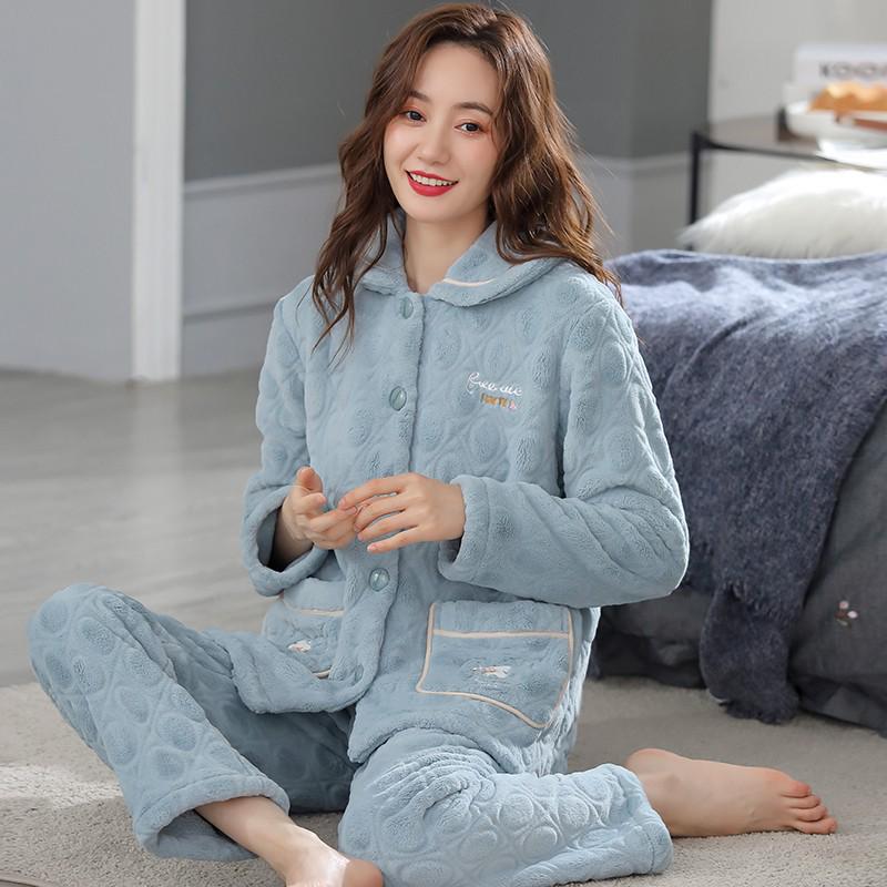 Women's Plus Size Thick Coral Fleece Pajamas - Warm Flannel Homewear for Autumn and Winter