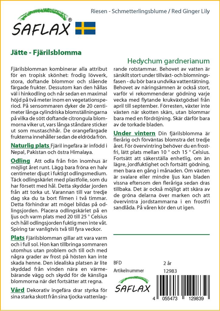 SAFLAX Gift Set - Red Ginger Lily - 10 Seeds - With Gift Box, Card, Label and Potting Substrate - Hedychum Gardnerianum