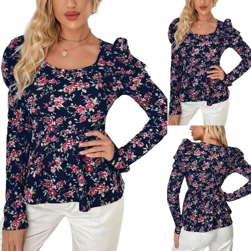 Buy Long Sleeve Floral Tshirt Womens Round Neck Autumn Blouse Ladies Floral Fashion Printed